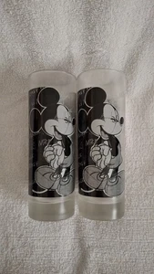 2 X Disneyland Paris Mickey Mouse Tumbler Glass Frosted Black White - Picture 1 of 4