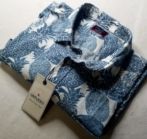 New UNTUCKit Mens XXL Tall Linen Cotton Blue Pinapple Short Sleeve Shirt Swinger - Picture 1 of 9