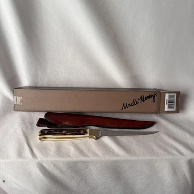 Cuchillo de filete de pescado Schrade tío Henry Staglon + funda de cuero marrón 168UH Foto 1 de 4