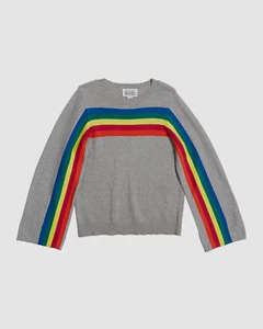 $65 Autumn Cashmere Kids Girls Gray Rainbow Stripe Cotton Sweater Size 14 - Picture 1 of 1