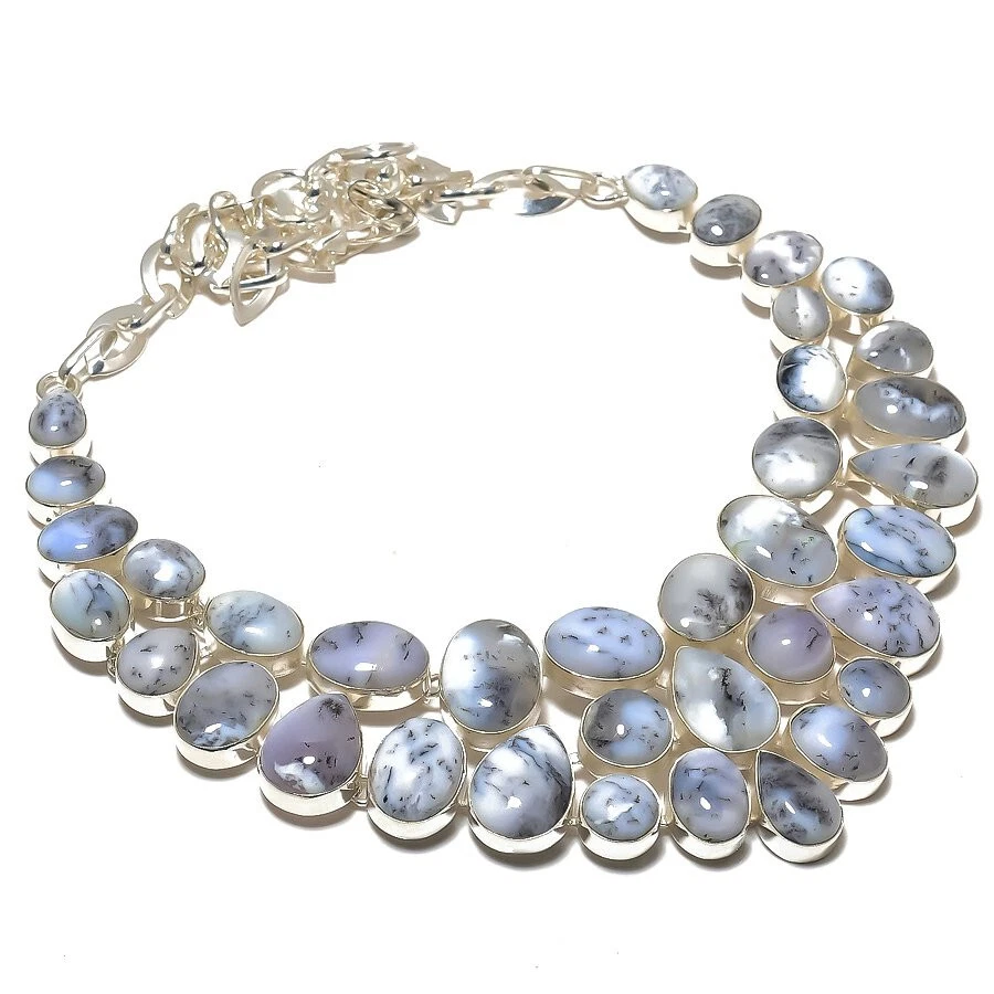 Collar Dendrita Ópalo Piedras Preciosas Chapado en Plata Joyería Distintiva 18" Foto 1 de 1