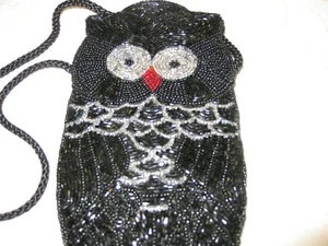 COLORFUL BEADED OWL SHOUDER PURSE TST ARTS " HIMEKO & OLIVER" CROSSBODY - Picture 1 of 7