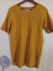 Banana Republic Cable Knit Sweater Short Sleeve, Cotton/Nylon/Cashmere Yellow L - Picture 1 of 5