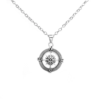 Collana ROSA DEI VENTI Argento bussola con catena in Acciaio inox da Uomo Donna - Immagine 1 di 4