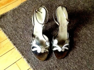 Women's Charles Jourdan Open-toed Silver and Gold Metallic Shoes RV $375 8B - Picture 1 of 10