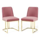 Modway Amplify 18" Modern Velvet Dining Chair in Dusty Rose Pink/Gold (Set of 2)