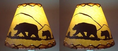 BEAR Table Light Cabin Cottage LAMP SHADE Clip-On Bulb Style 9" inch Laced Cone - Image 1 of 4