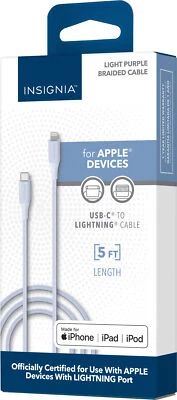 Insignia - Cable de carga y sincronización MFi de 5' Lightning a USB-C - púrpura Foto 1 de 4