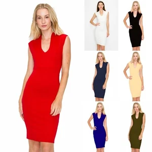 Vestido Midi sin mangas cuello en V ceñido al cuerpo con cremallera trasera D3514 - Imagen 1 de 36