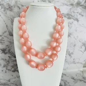 Vintage Pink Moonglow Graduated Bead Double Strand Choker Collar Necklace - Picture 1 of 8