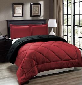 Down Alternative, Red and Black Reversible Comforter Set, Twin Full/Queen King
