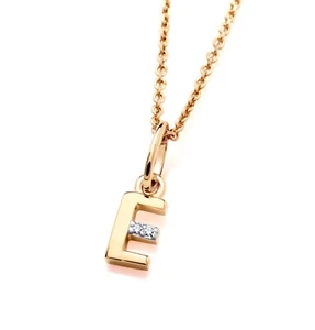 9ct Yellow Gold E Initial Real Diamond Pendant Necklace + 18 inch Chain - Picture 1 of 7