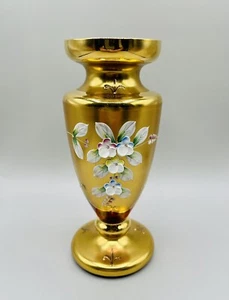 Vintage Trefuochi Murano 24k Gold Vase Cranberry Glass Italy Raised Floral 7 in - Picture 1 of 12