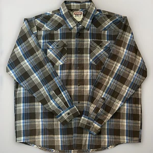Wrangler Jeans Co Mens Pearl Snap Western Shirt Size 2XL Blue Plaid Long Sleeve - Picture 1 of 6