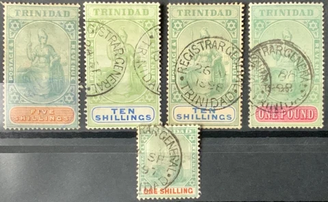 Trinidad #SG121-SG125 Used CV£1540.00 1896 Britannia Registrar General CDS Cover