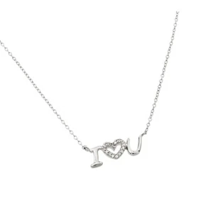 Argento Sterling .925 Collana Zircone Cubico Trasparente " i Cuore U " Ciondolo - Foto 1 di 1