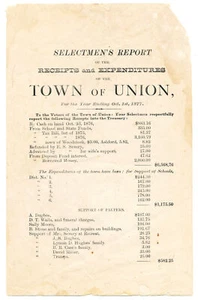 VINTAGE 1877 SELECTMEN'S REPORT - TOWN OF UNION CONNECTICUT - EXPENDITURES - Picture 1 of 3
