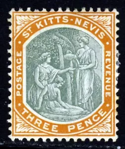 ST.KITTS-NEVIS 1905-18 3d. Green & Orange Ordinary Paper Wmk MCCA SG 18 MINT - Picture 1 of 2