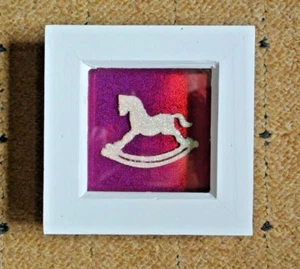 Rocking Horse Glitter Picture in White Wooden Frame. Small. Handmade in UK - Picture 1 of 5