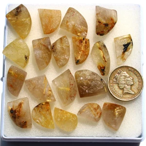 19 Pcs Natural Golden Rutile Quartz Raw Face 14mm-21mm Druzy Cabochon Gemstones - Picture 1 of 17