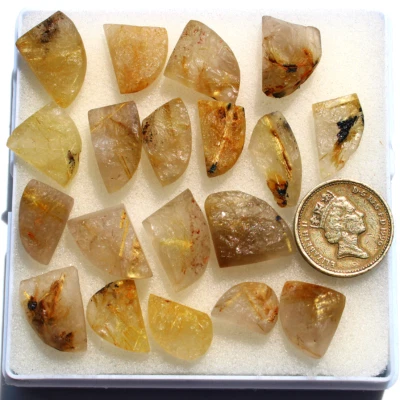 19 Pcs Natural Golden Rutile Quartz Raw Face 14mm-21mm Druzy Cabochon Gemstones - Image 1 of 4