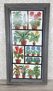 Vintage Large Framed Crewel Needlecraft Art Potted House Plant 1970's 33x17" - Picture 1 of 10