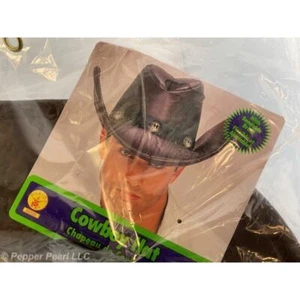 Cappello costume cowboy western nero 17 pollici orlo pieghevole piatto cattivo ragazzo Halloween - Foto 1 di 9