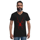 Czerwony przerażający pająk pajęczy czarny wdowy unisex krótki rękaw dekolt w serek