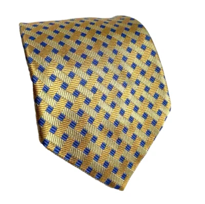 $139 Brooks Brothers Italy Pure 100% Silk Men’s Tie Gold Blue Navy Check Square - Image 1 of 4