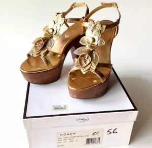 COACH A3261 Jeanna Metallic Calf Multi Gold Platform Sandals size 7 - Picture 1 of 9