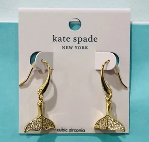 Pendientes colgantes pavimentados en oro con cola de ballena Kate Spade brillo circular nuevos - Imagen 1 de 12