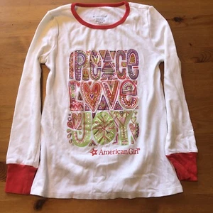 American Girl Long Sleeve shirt Peace Love Joy Girls size 14 Top White Red - Picture 1 of 18