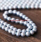 TOP luster 17"9-10mm REAL NATURAL ROUND south sea gray pearl necklace 14K gold
