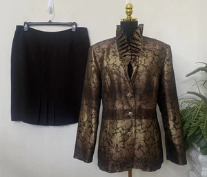 Promise New York /Tahari Mismatch Womens Brown Floral 2Pc Skirt Suit 16/18W EUC - Picture 1 of 10
