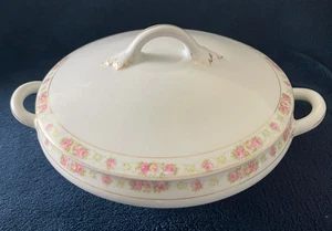 Vintage A. P. Bristol Austria Pink Roses Covered Round Vegetable Bowl - Picture 1 of 5