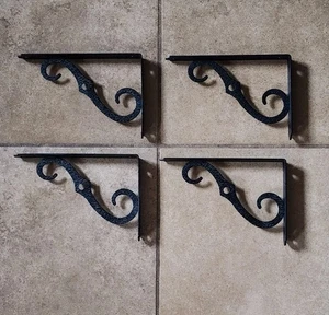 Cuatro soportes de estante de hierro negro vintage - Imagen 1 de 7