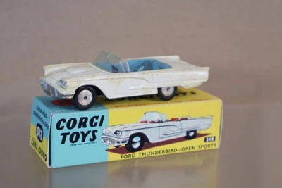Corgi Toys 214 1959 Ford Thunderbird Open Sports Convertible Bianco 2OM - Immagine 1 di 4