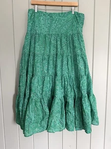 Lauren Ralph Lauren Maxi Skirt L Large Green Floral Paisley Tiered Layered Voile - Picture 1 of 4
