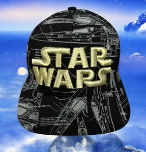 NWOT Star Wars Lucafilms THINKGEEK X-Wing Blueprint Black Gold Graphic Hat Cap - Picture 1 of 12