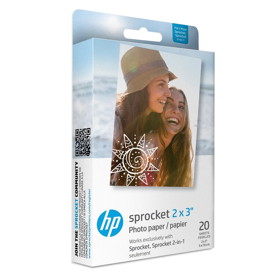 HP Sprocket 2X3" Premium Zink Sticky Back Photo Paper (20 Sheets) Compatible - Image 1 of 4