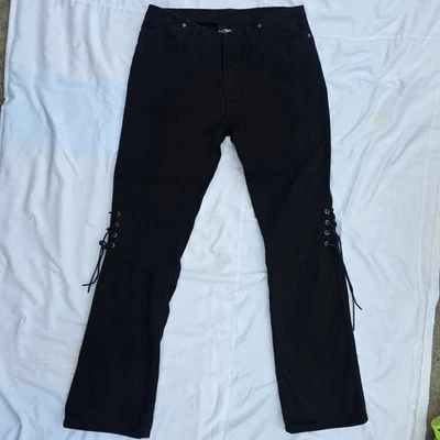 Harley Davidson Jeans Women 6 Black Denim Bootcut Lace Up Harley Biker - Image 1 of 4