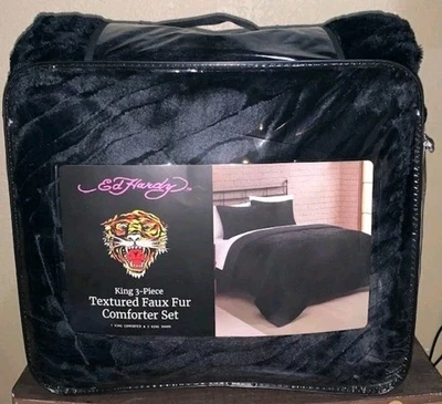 Juego de 3 edredones y fundas KING KING Ed Hardy rayas de tigre negro texturizado piel sintética Foto 1 de 4