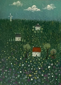 Original Gemälde ACEO Volkskunst 2,5 x 3,5" Eiche, funktioniert auf Papier, kein Druck! - Bild 1 von 6