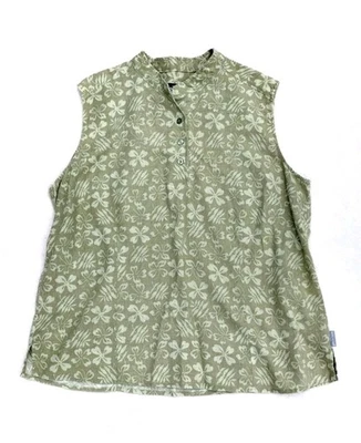 Camiseta sin mangas Woolrich verde floral para mujer algodón lino talla XL botones Foto 1 de 4