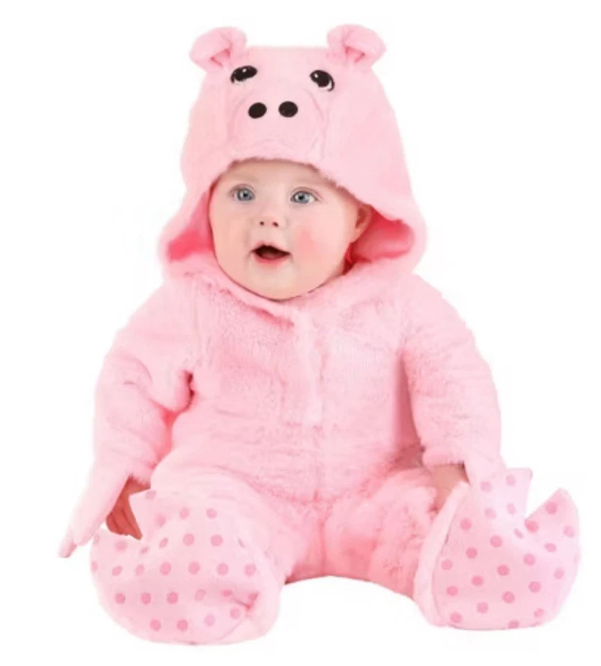 万圣节 完整 毛绒 粉色 婴儿 猪服装 尺寸 12-18 个月 - 全新 — 第 1/4 张图片