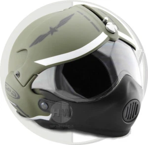 Offener Roller Motorrad Helm Osbe Gpa Luftfahrt TORNADO grün + Maske Armee - Bild 1 von 15
