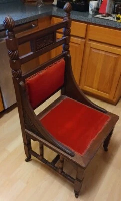 Antique Eastlake Victorian Church Altar Pulpit Chair Red Velvet Oak Wood Casters - Image 1 of 4