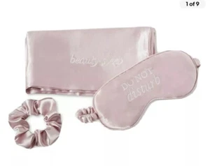 MACY’s Satin Dream Sleep Set 3 piezas Máscara de ojos Funda de almohada Scrunchie ROSA SUAVE NUEVO CON ETIQUETAS - Imagen 1 de 6