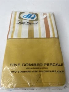 Vintage Lady Lepperell Two Standard Pillowcases New Percale Yellow Striped - Picture 1 of 5