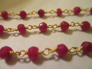 1 Ft 22 kt Gold Overlay Genuine Ruby Chain Beading Design, Rosary Gemstone R1 - Picture 1 of 8